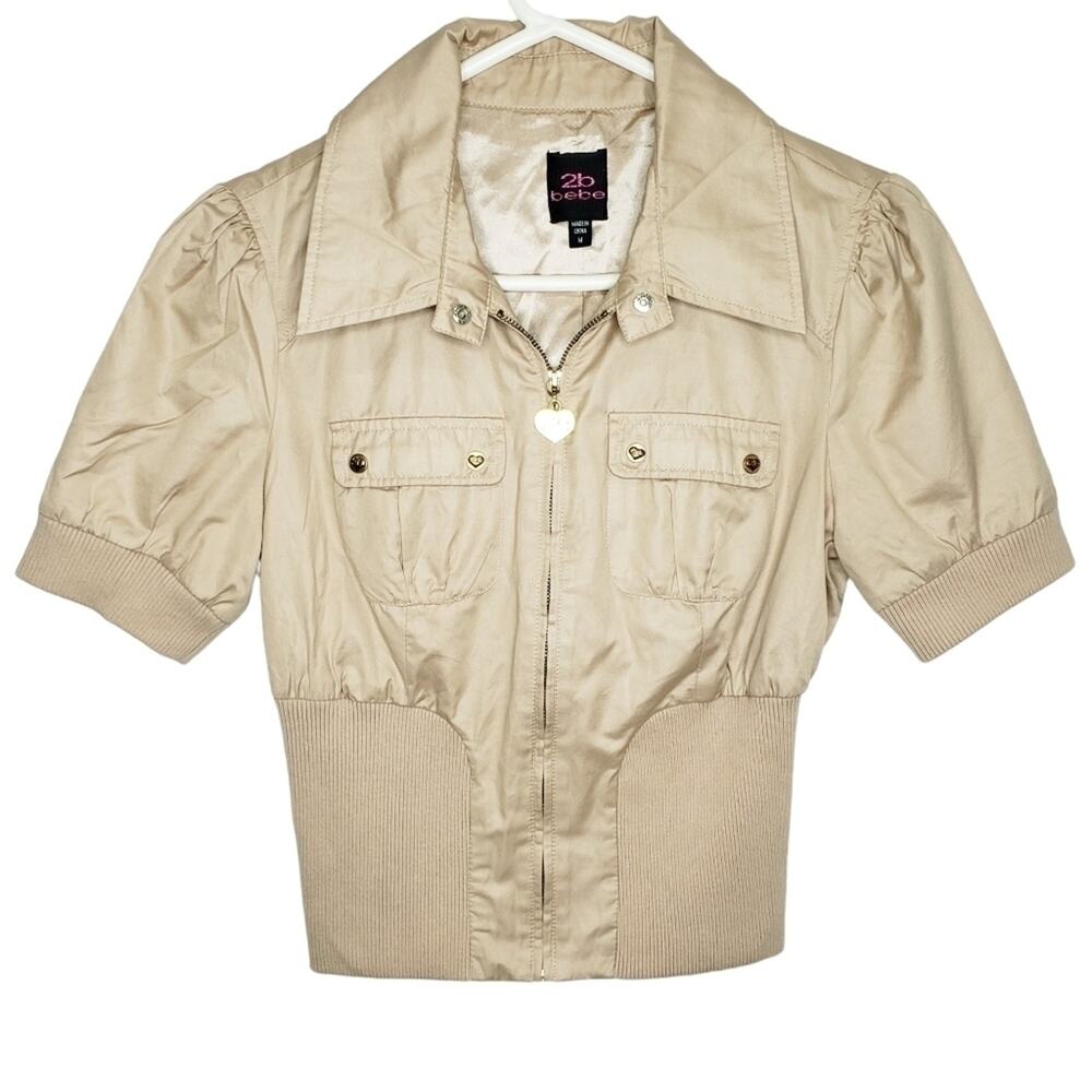 2b Bebe Short Sleeve Zip-Up Elastic Waist and Arms Jacket Medium